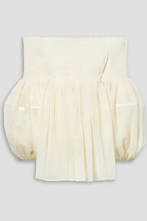 Chloé Off-the-shoulder shirred wool-crepon top - White