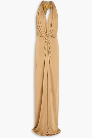 Costarellos Twisted metallic jersey halterneck gown - Metallic