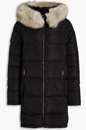 DKNY Faux fur-trimmed quilted shell hooded coat