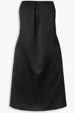 CO Strapless pleated duchesse-satin midi dress