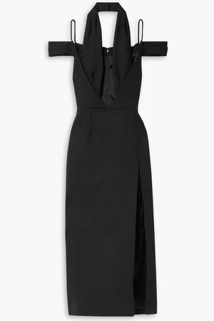 LAQUAN SMITH Cold-shoulder twill halterneck midi dress