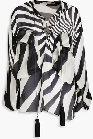 Roberto Cavalli Tasseled printed silk-chiffon blouse