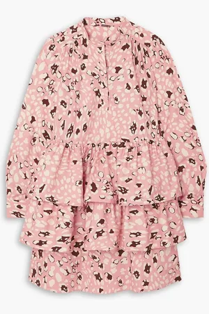 ADAM LIPPES Tiered printed cotton-poplin mini dress - Pink