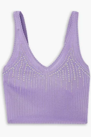 Paco rabanne Cropped studded ribbed-knit top - Purple