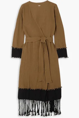 Caravana Suhay belted two-tone fringed cotton-gauze robe - Brown