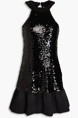 Sandro Satin-twill paneled sequined tulle mini dress