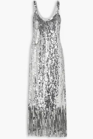 Simkhai Ayala fringed sequined mesh midi dress - Metallic