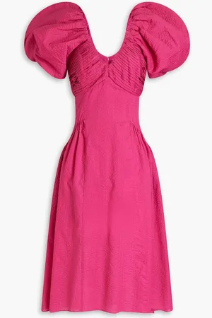 Frame Pintucked cotton-cloquè midi dress - Pink