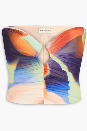 Nicholas Strapless cropped printed stretch-mesh top