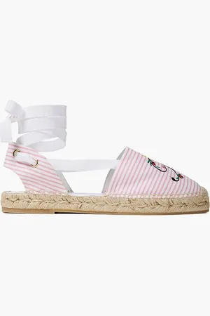 Roger Vivier Blooming RV embroidered striped canvas espadrilles - Pink