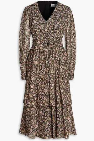 MIKAEL AGHAL Tiered floral-print metallic fil coupé chiffon midi dress