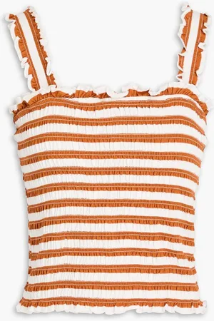 VERONICA BEARD Averie shirred striped cotton-jersey top - Brown