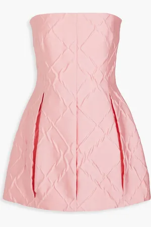 EMILIA WICKSTEAD Strapless pleated cloqué mini dress - Pink