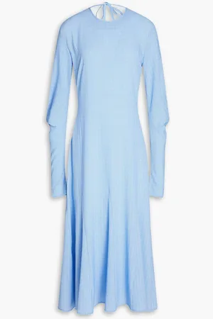 Holzweiler Lisa flared gingham crepe midi dress - Blue