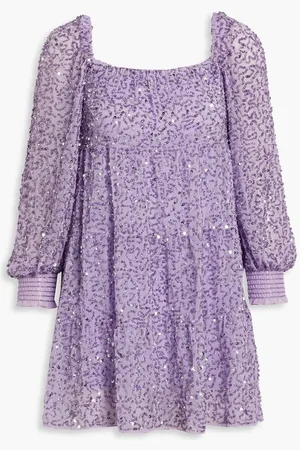 ALICE+OLIVIA Alice Olivia - Rowen gathered embellished chiffon mini dress - Purple
