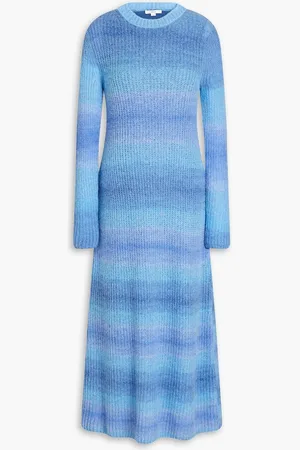 Vince Striped ribbed-knit midi dress - Blue