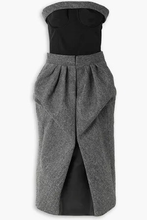 Maison Margiela Strapless paneled herringbone wool and stretch-jersey midi dress