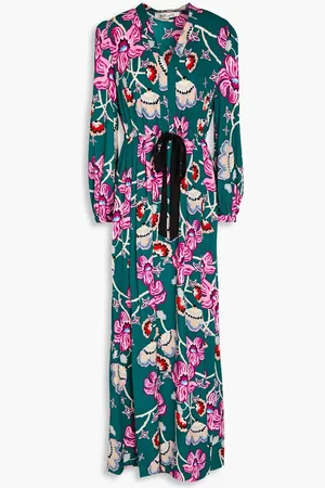 Diane von Furstenberg Lilo pleated floral-print crepe de chine maxi dress - Green
