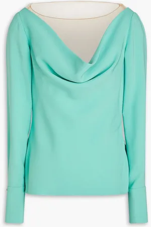 Oscar de la Renta Tulle-paneled draped silk-blend crepe blouse - Green