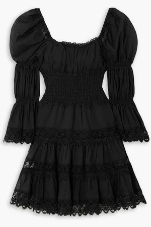CHARO RUIZ IBIZA Nadia shirred guipure lace-trimmed cotton-blend voile mini dress