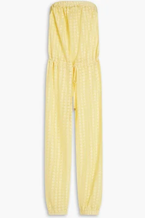 Melissa Odabash Stella strapless gathered crochet-knit jumpsuit - Yellow