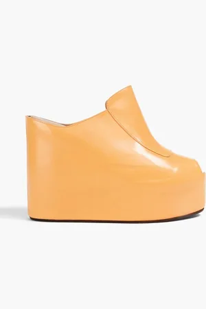 DRIES VAN NOTEN Glossed-leather wedge mules