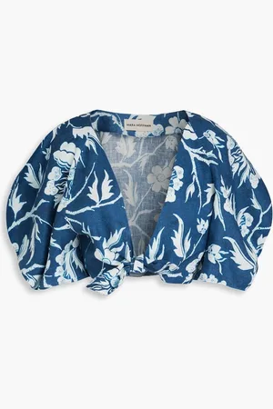 Mara Hoffman Navya cropped floral-print hemp top - Blue