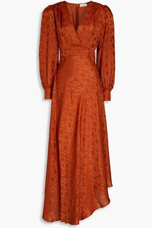 RONNY KOBO Estelle wrap-effect satin-jacquard midi dress - Brown