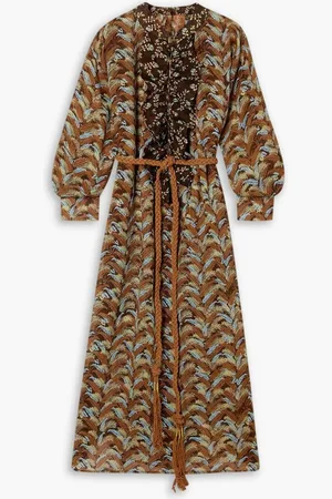 YVONNE S Frill belted ruffled printed linen-gauze maxi dress