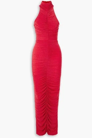 ALEX PERRY Gabe crystal-embellished ruched stretch-jersey turtleneck gown