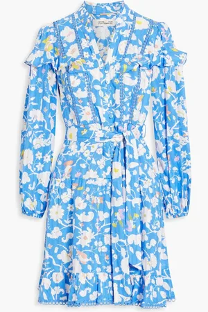 Diane von Furstenberg Chicago ruffled floral-print cotton-jacquard mini dress - Blue