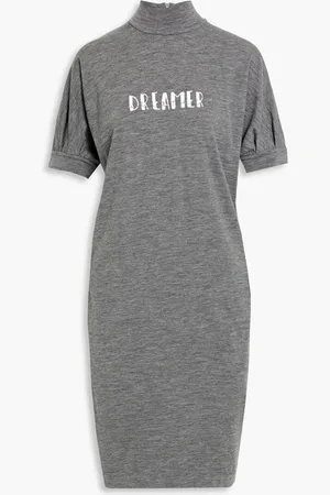 Brunello Cucinelli Bead-embellished printed stretch-wool jersey midi dress