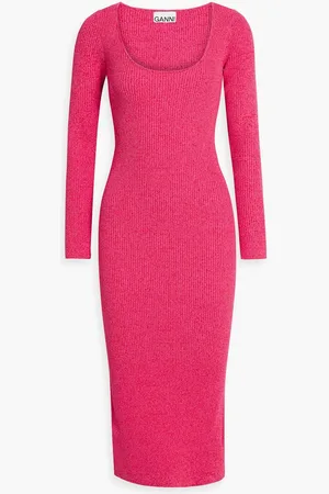 Ganni Marled ribbed-knit midi dress - Pink