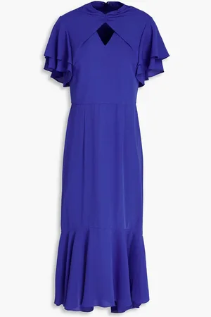 MIKAEL AGHAL Fluted cutout crepe midi dress - Blue