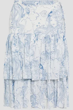 See by Chloé Ruffled printed georgette cotton-blend skirt