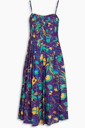 Derek Lam Pleated floral-print linen-blend midi dress