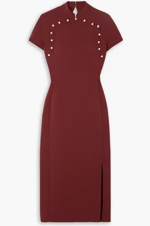 HUISHAN ZHANG Lei open-back faux pearl-embellished crepe midi dress - Burgundy