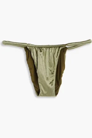 Isa Boulder Joni ruched stretch-satin low-rise bikini briefs - Green