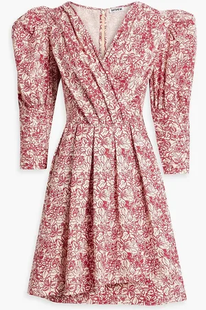 BATSHEVA Izra floral-print cotton-poplin mini dress - Burgundy