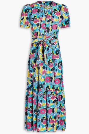 Diane von Furstenberg Frankie tiered floral-print stretch-cotton poplin midi dress - Blue