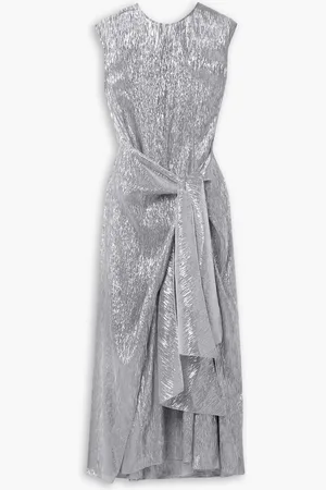 Partow Gia wrap-effect draped silk-blend lamé midi dress - Metallic