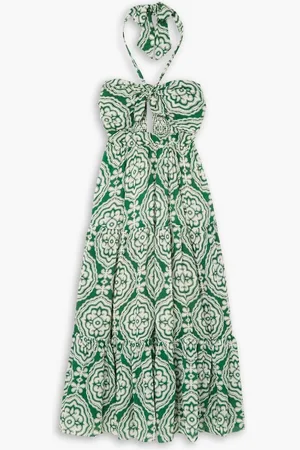 Lemlem Medallion cutout tiered printed ECOVERO halterneck midi dress