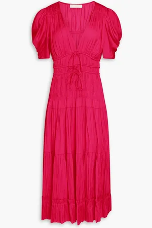 ULLA JOHNSON Daria tiered satin midi dress - Pink