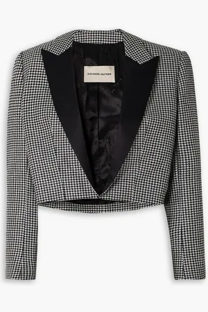 ALEXANDRE VAUTHIER Cropped satin-trimmed metallic houndstooth wool-blend blazer