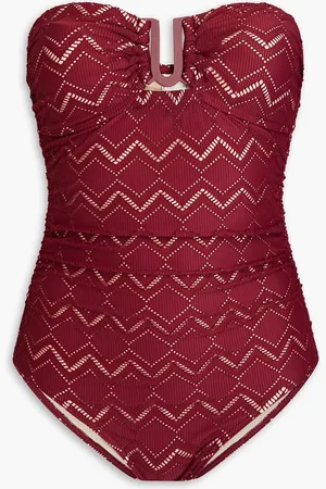 ZIMMERMANN Pointelle-knit bandeau swimsuit - Burgundy