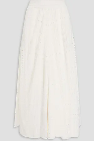 Chloé Pointelle-knit wool, silk and cashmere-blend midi skirt - White
