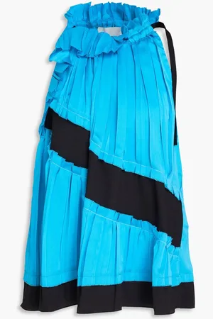 3.1 Phillip Lim Crepe-trimmed pleated satin top - Blue