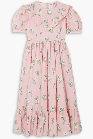BATSHEVA May ruffled floral-print cotton-poplin midi dress - Pink