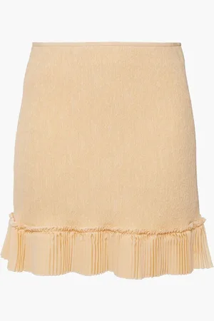 Chloé Pleated crepe de chine-trimmed crepon mini skirt - Neutral