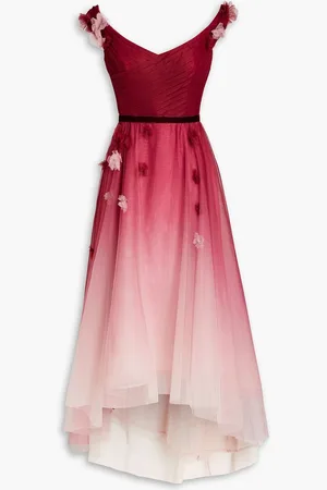 Marchesa Notte Off-the-shoulder appliquéd dégradé tulle gown - Pink